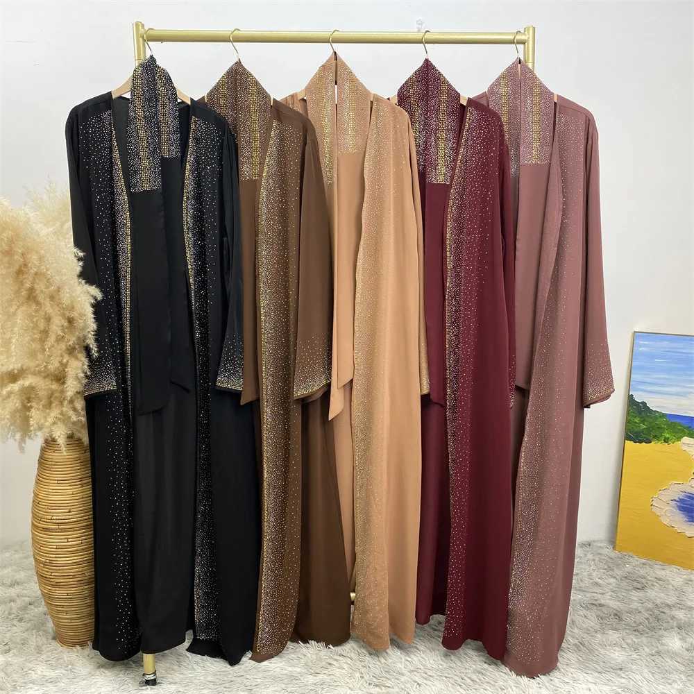 Eid Ramadan Muslim Women Diamonds Maxi Dress Kimono Cardigan Open Abaya Dubai Turkey Kaftan Islam Clothing Ka Robe Jalabiya X250514