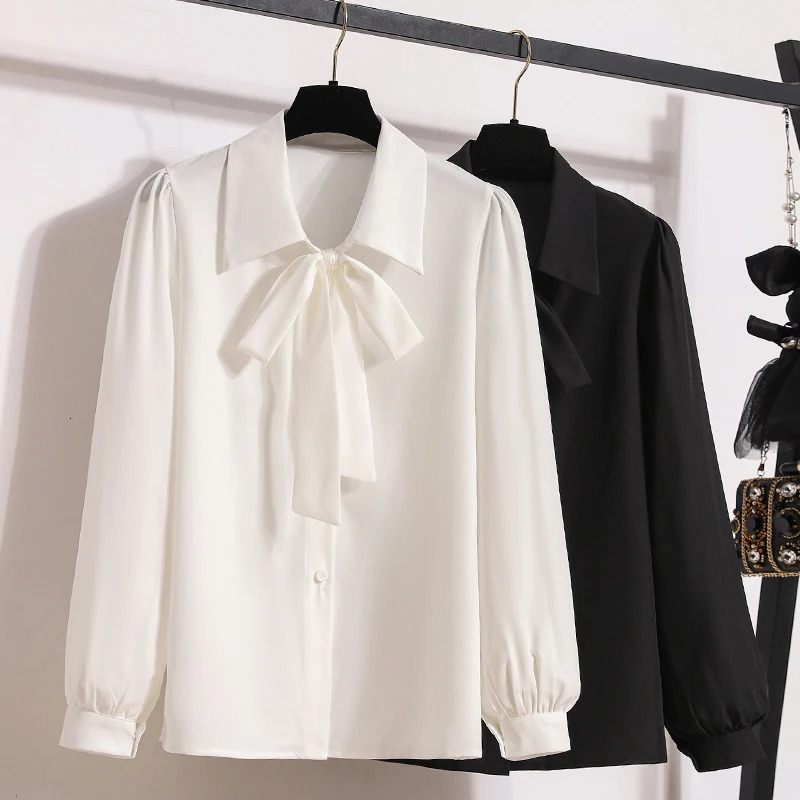 Spring Summer Plus Size Chiffon Blouse Women Lady Office Black Or White Shirt And Large Loose Shirts Blouses 250514