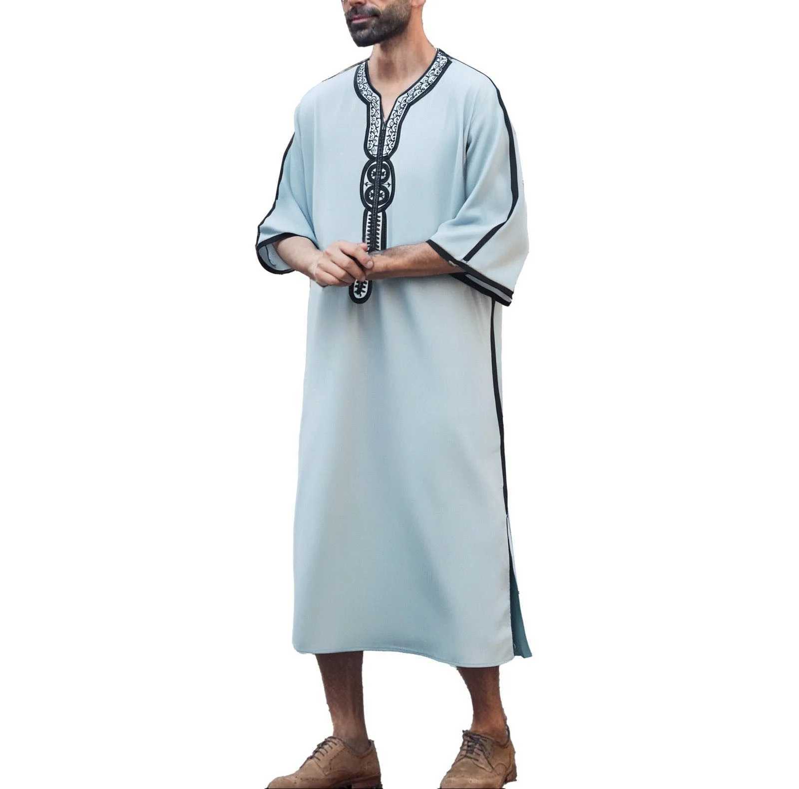 Muslim Embroidered Dress MenS Robe Kameez Dubai Muslim ManS Clothing Abaya Arabic Jubba Qamis Islam Jubba Thobe X250514