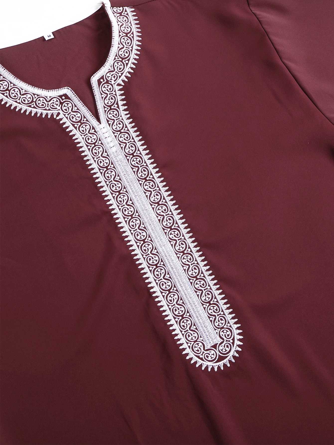 Muslim Mens Short Sleeve Jubba Thobe Solid Color Embroidered Breathable Traditional Islamic Clothing Saudi Arabian Kaftan Abaya X250514