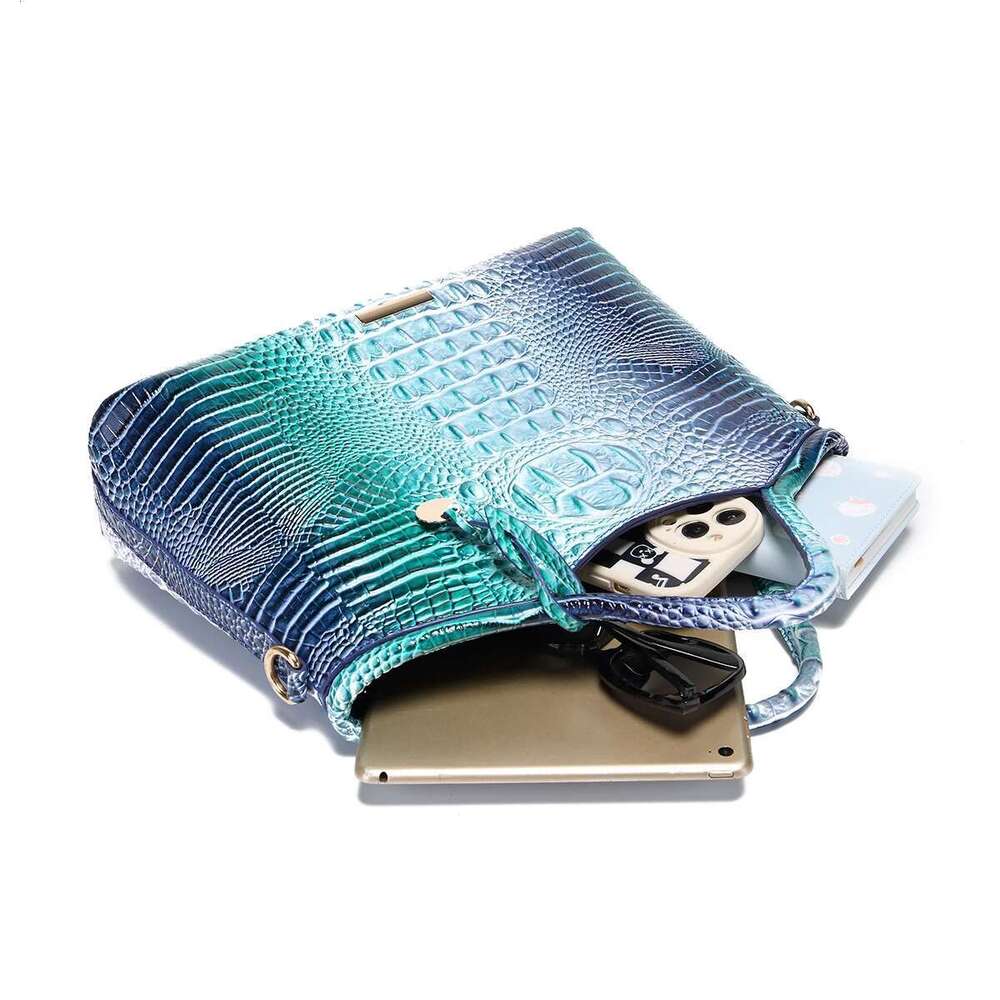 Genuine Leather Crocodile Pattern Colorful Solid Color High-End Retro Women's Handbag