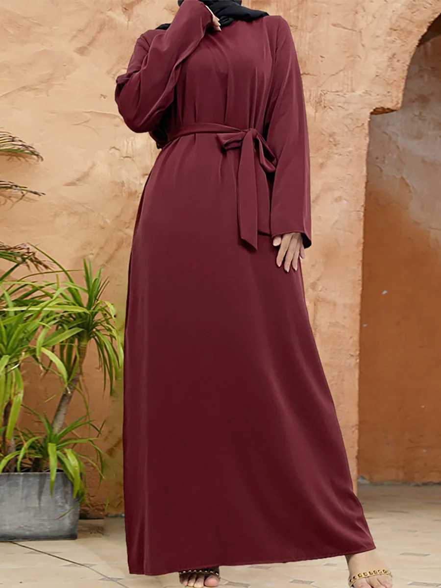 Muslim Abaya fashion new hot dress Turkey Arabia Dubai solid color robe with pockets womens long dress X250514