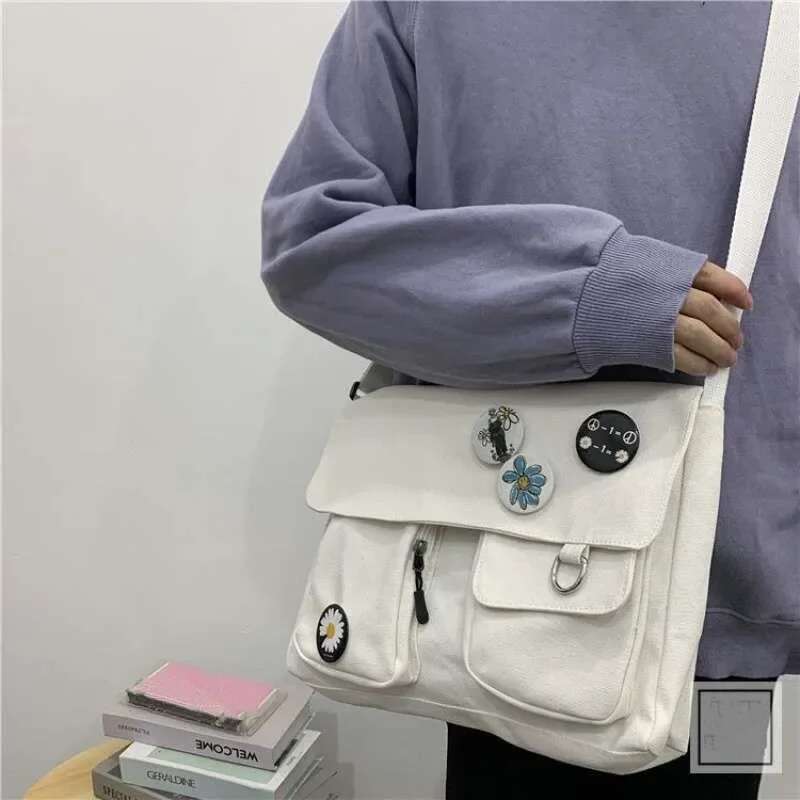 Canvas Youth Fashion Diagonal Crossbody Bag Casual Version Ladies Large Capacity Shoulder Solid Color Women Messenger Bags