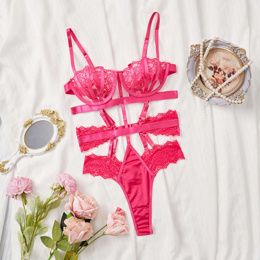 Sexy Lace Lingerie Ins Lace Embroidery Hollow Splicing Ribbon Perspective Sexy Underwear Women S M KQ