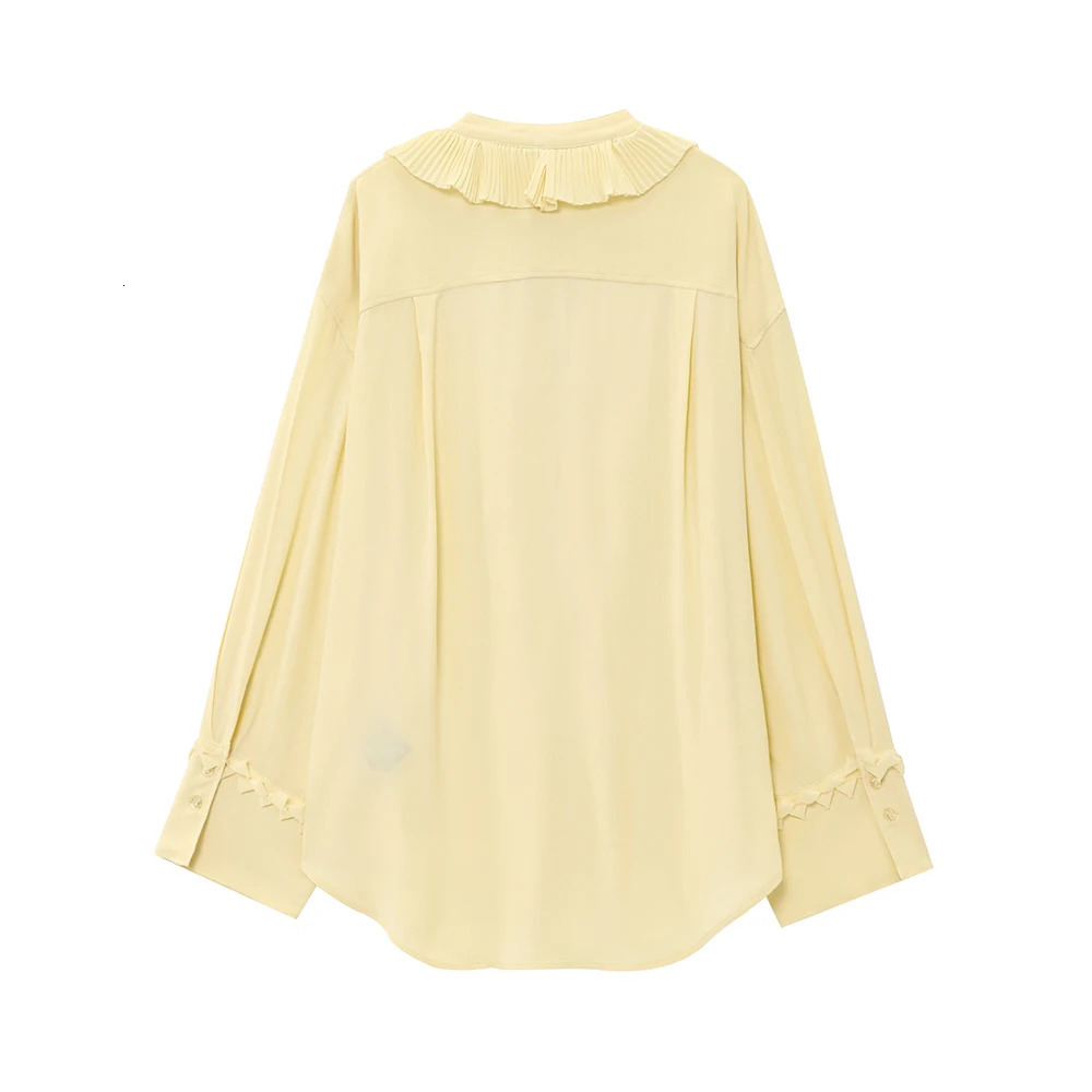 Age Reduction Light Yellow V Neck Long Sleeves Stacked Shirt High Waist Long Skirt Women Suit Set ZATAF 2025 Spring 250513