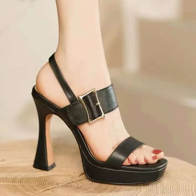 Sandal Elegant Woman Heeled Shoes Platform Kitten Stiletto High Heels for Women Leather Sandals Small Heel