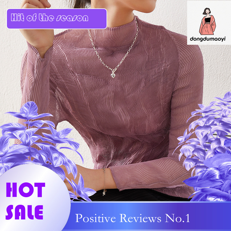 dongdumaoyi Wrinkled top transparent spring and autumn three house T-shirt slim fit base long sleeved new sexy silk shirt for women