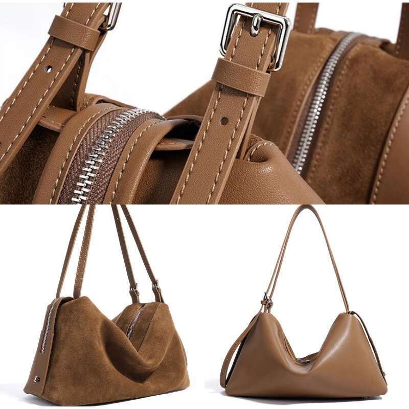 Super Soft Matte Leather Brand Women's High-end Designer New Pillow Purple Shoulder Commuter Underarm Bowling Bag