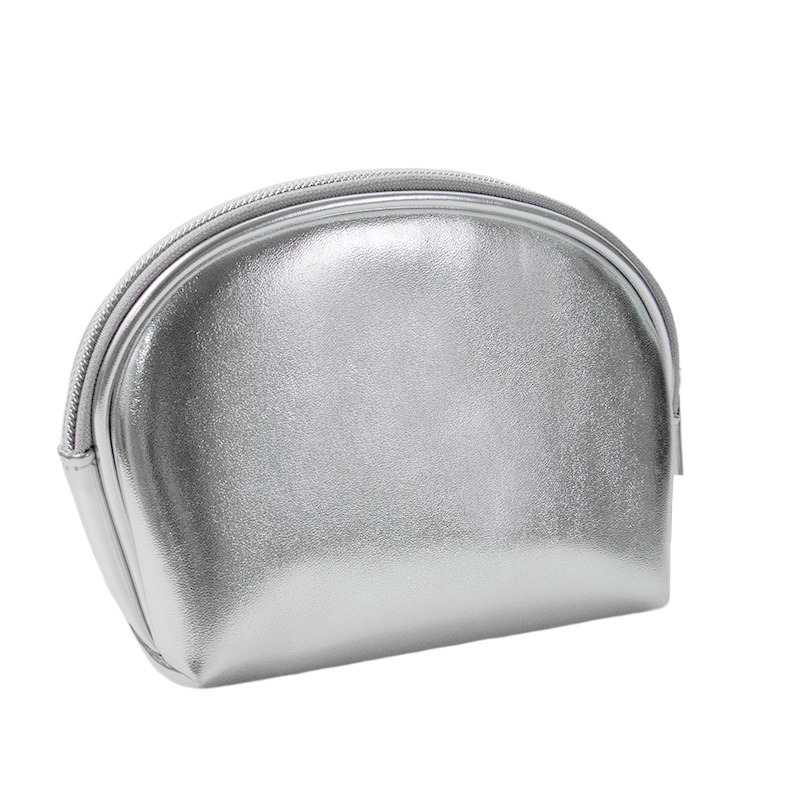 Silver Waterproof Makeup Case for Travel - Compact Cosmetics Organizer with Zipper Closure