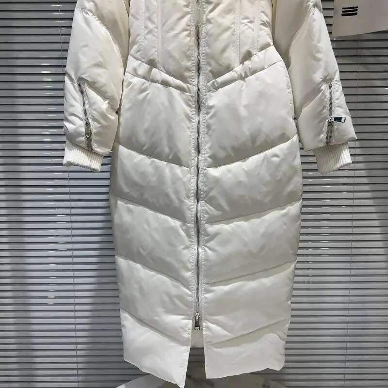 Getspring Women Coat 2024 Autumn Winter Fishbone Waist Design Full Sleeve Loose Long Warm Ladies White Duck Down Jacket New