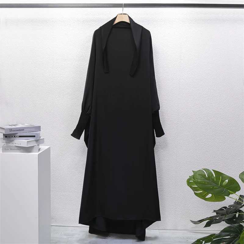 Muslim Abaya Women Jilbab Islamic Clothing Dubai Saudi Black Robe Turkish Modesty One-piece Prayer Dress Hooded Smocking Slve X250514