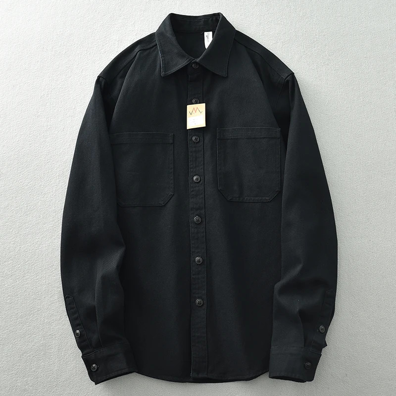 Vintage washed May khaki shirt mens long sleeve base lapel cotton loose casual cargo 250506Z