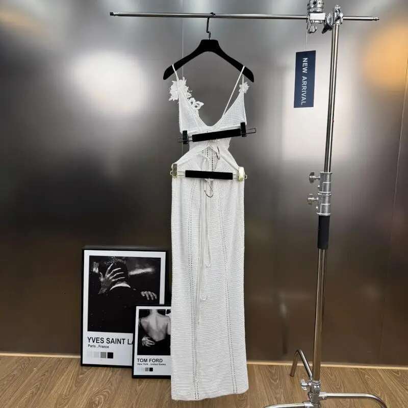 Getspring Women Dress 2025 Spring Summer Retro Three Dimensional Flower Backless Hollow Out Sext Slim Long Beach Knitted Dresses