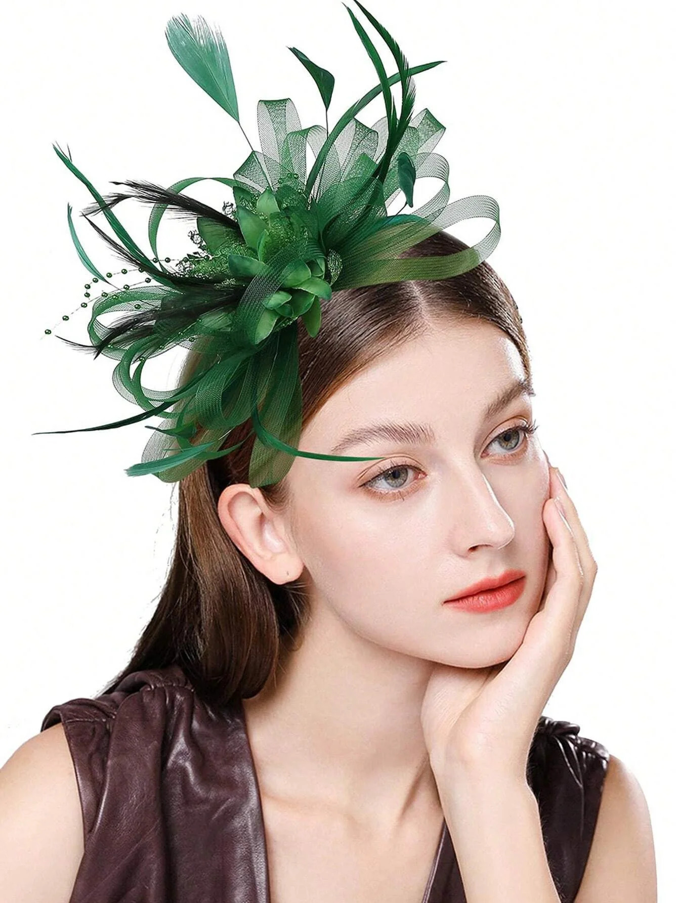 1pc Fascinator Headband With Feather Womens Tea Party Hat For Kentucky Derby Cocktail Wedding Fancy Dress Party 250513