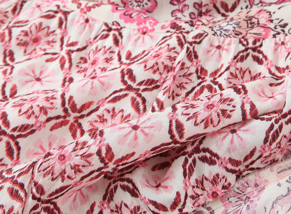 PB ZA summer gentle temperament pink floral midi skirt womens Aline long versatile and slimming 250514