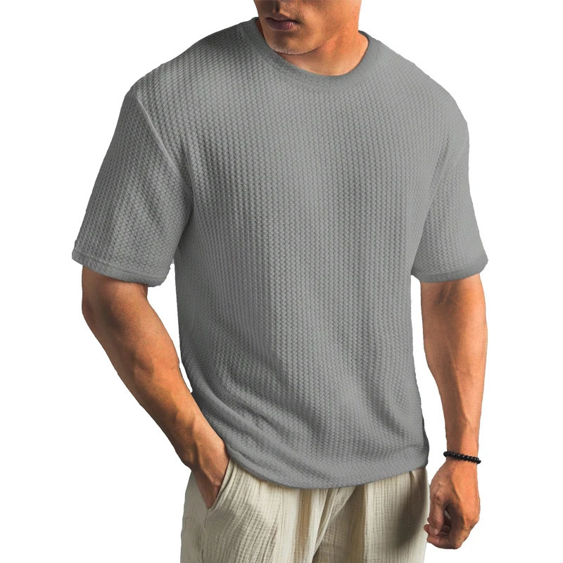 Solid Color Waffle T-shirts for Men Casual Quality Short-sleeved Mens Tees Summer Fashion er Tops Male 250513