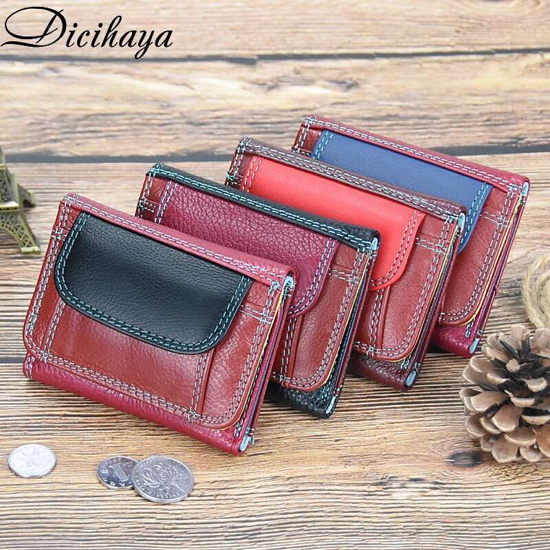 Genuine Leather Women Wallet Coin Small Mini Card Holder Patchwork PORTFOLIO Portomonee Lady Walet Pocket Cute Purse