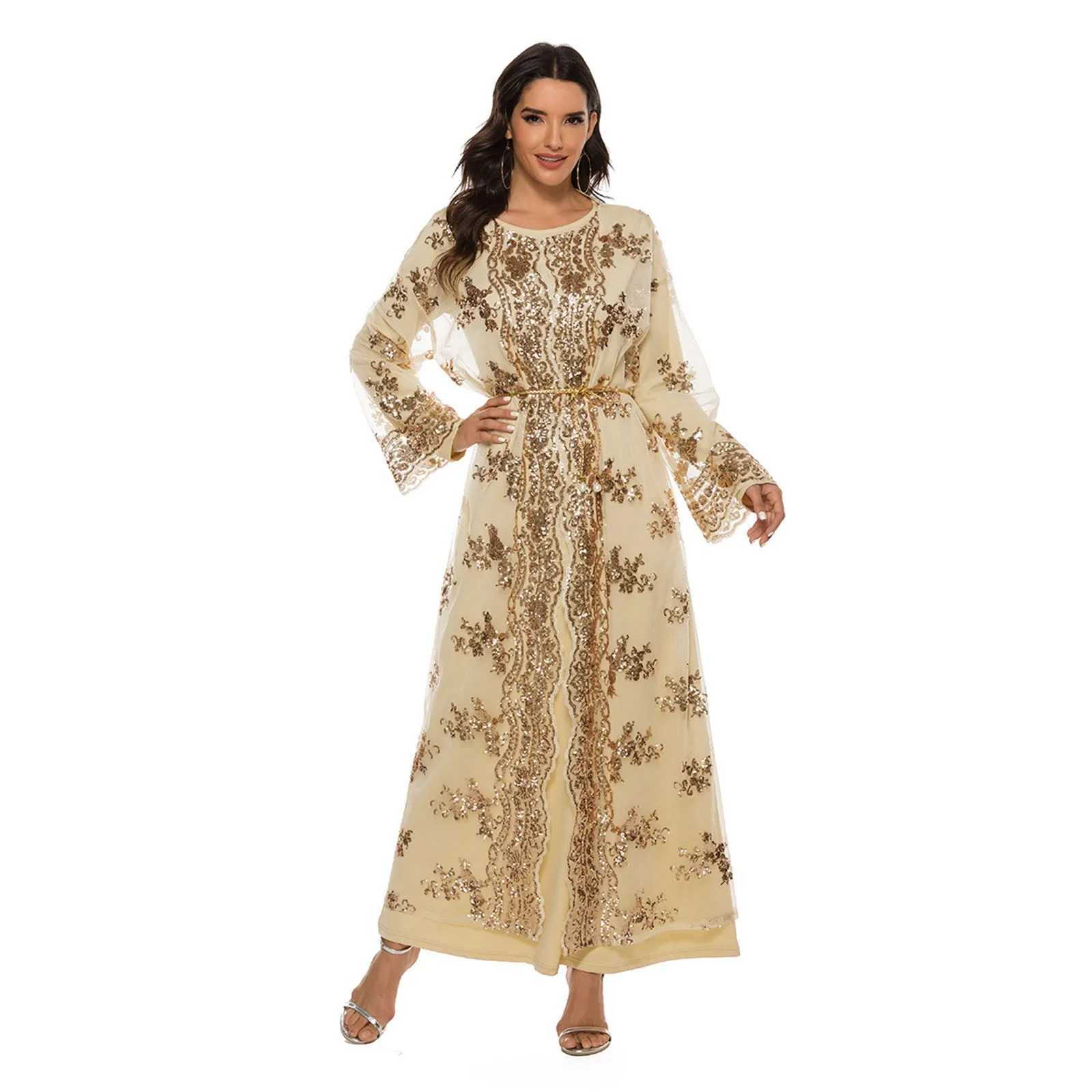 Fashion Sequin Kimono Cardigan Abaya Dubai Luxury Muslim Kaftan Abayas For Women Turkish Islamic Clothing Eid Prayer Dress X250514