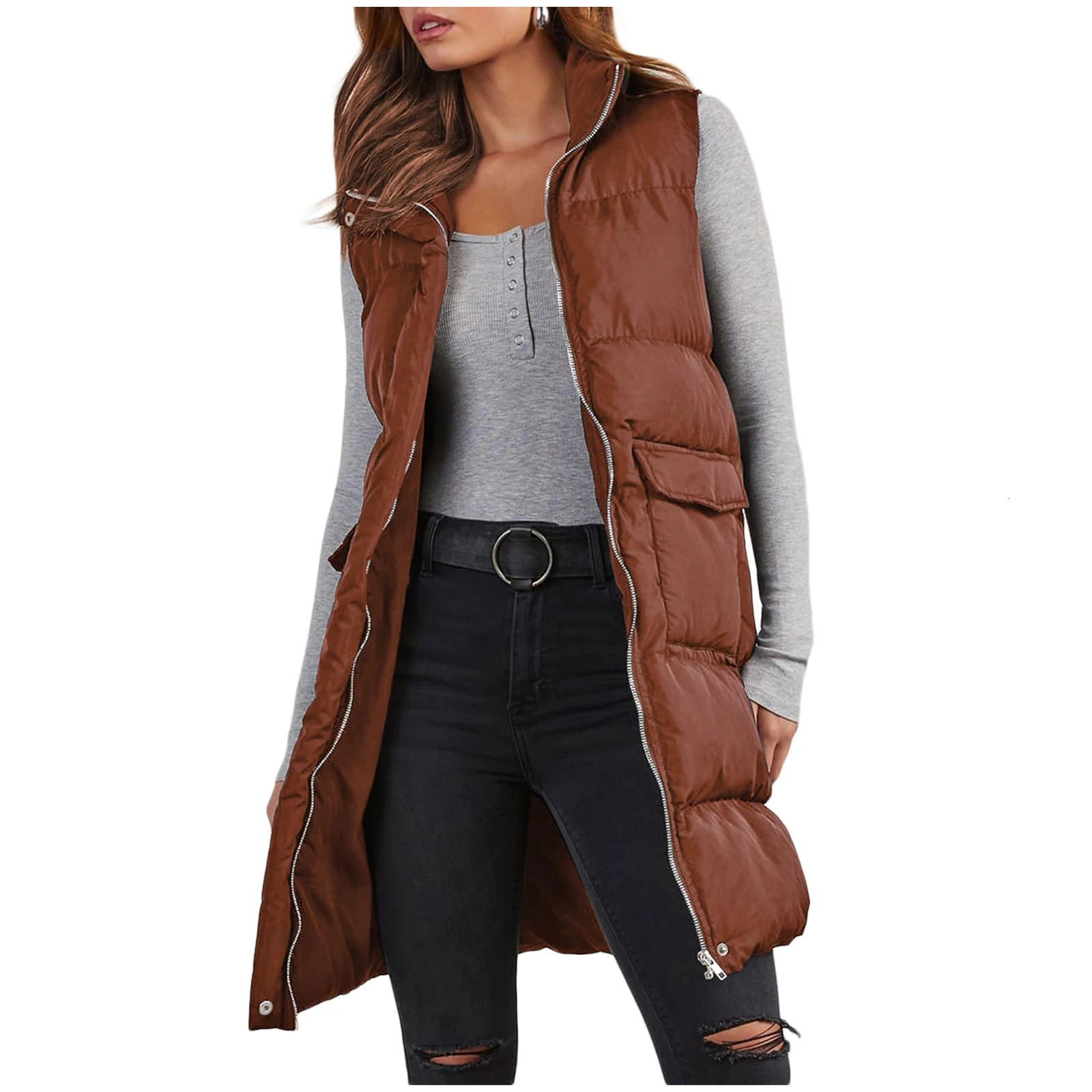 Long with Hood Outdoor Vest Down Womens Jacket Quilted Coat Sleeveless Winter Light Weight Sweaters 250506
