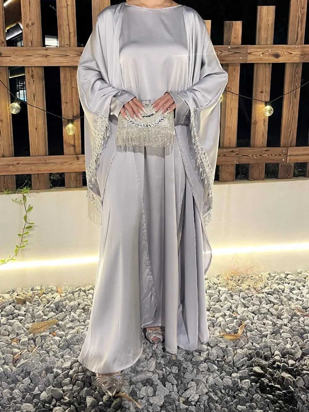 Muslim Women Abaya Dress 2 Piece Set Tassel Jalabiya Eid Ramadan Abayas Morocco Party Cardigan Robe Kaftan Dubai Arab Vestidos X250514