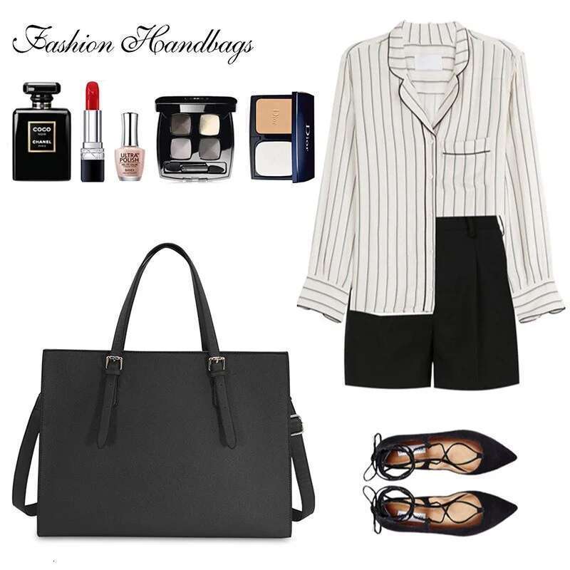 European And American Laptop Bags Cross-Grained Women's Multi-Layered Large Single-Shoulder Bag Stylish Versatile Briefcase