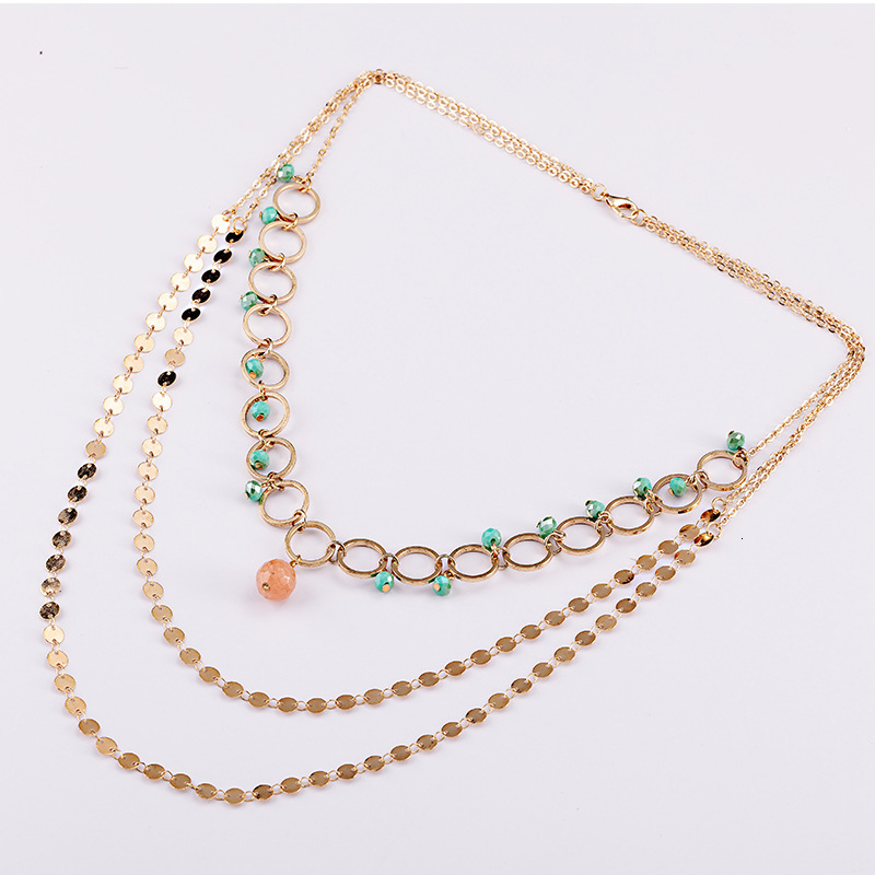 New Agate Copper Ring Crystal Multi Layer Necklace