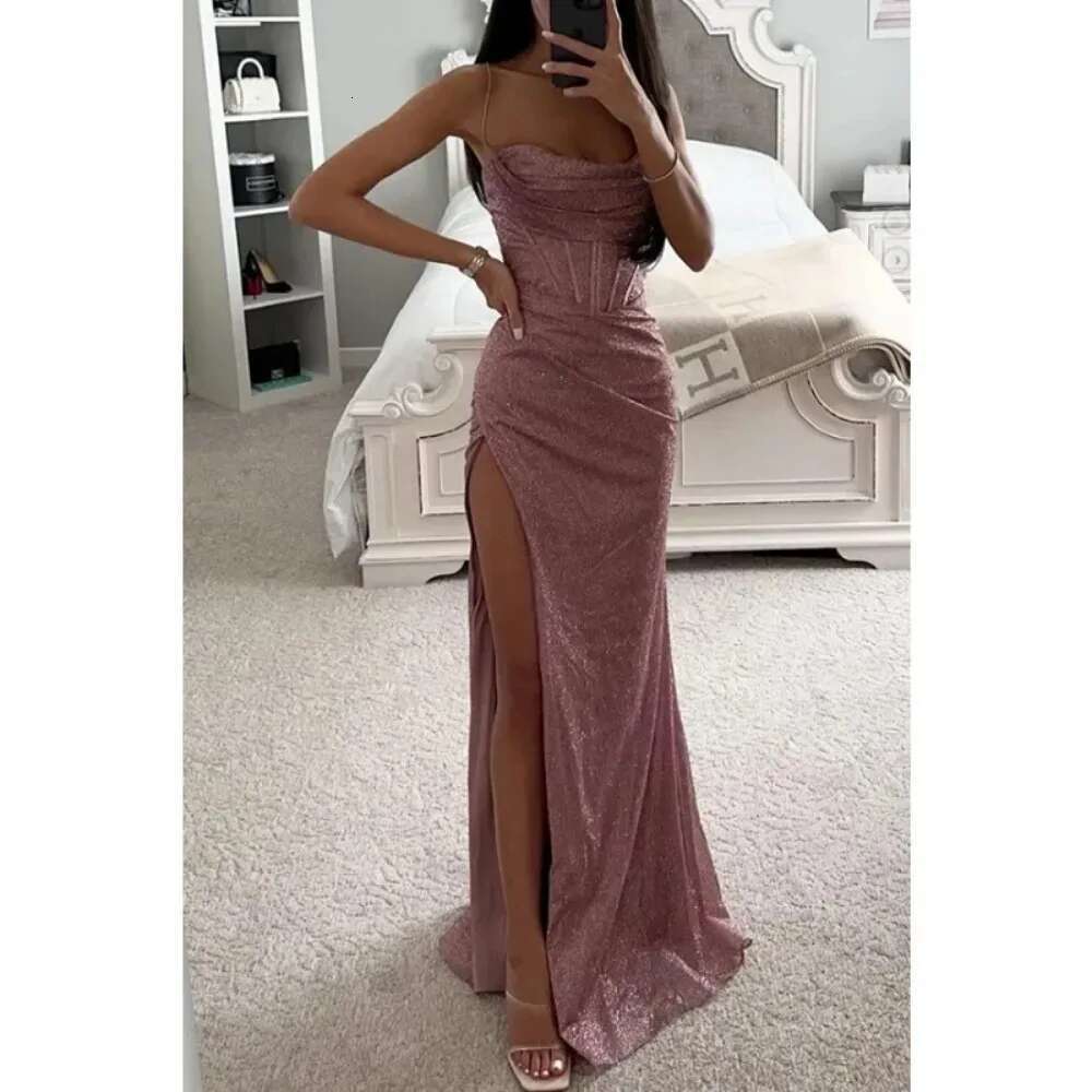Women's S-XL size Party Fashion Suspender with A Straight Neckline Sleeveless Solid Color Slim Fit Slit Casual Long Dress