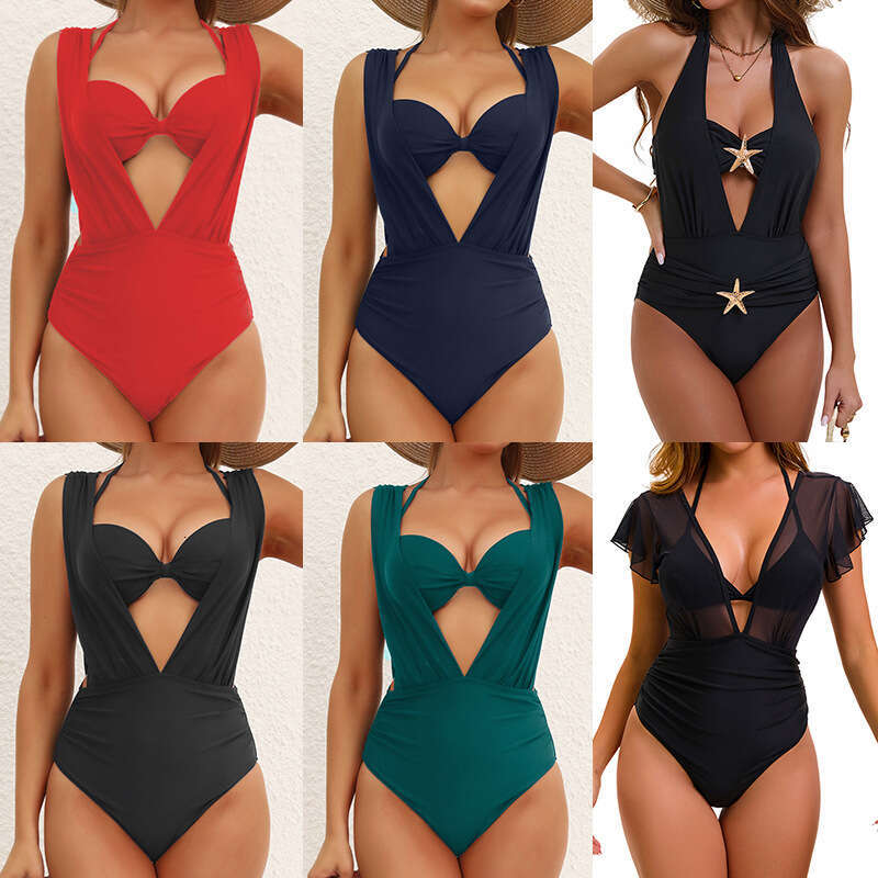 Swimsuit with beautiful back, bikini, split swimsuit, tie up top, one-piece wide shoulder strap, high waist women's swimsuit set, 2025 new style,