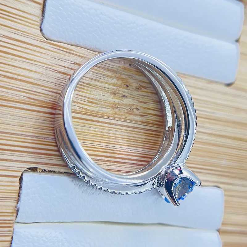 100% 18k Gold 1 Ct Bule Gemstone Diamond Rings Fine Jewelry for Women Luxury Gift 18k Gold Wedding Rings Promise EngagementXJ250514