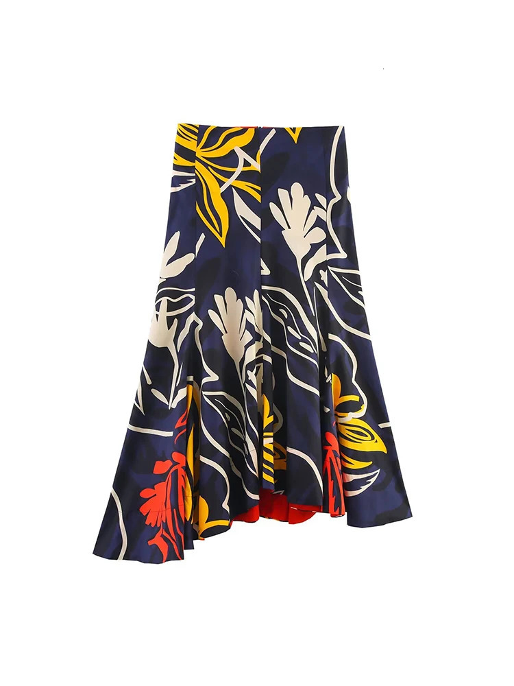 TFMLN Womens Asymmetric n Long Skirts Fashion Floral Print A Line Skirt Spring Summer Elegant Chic 250514