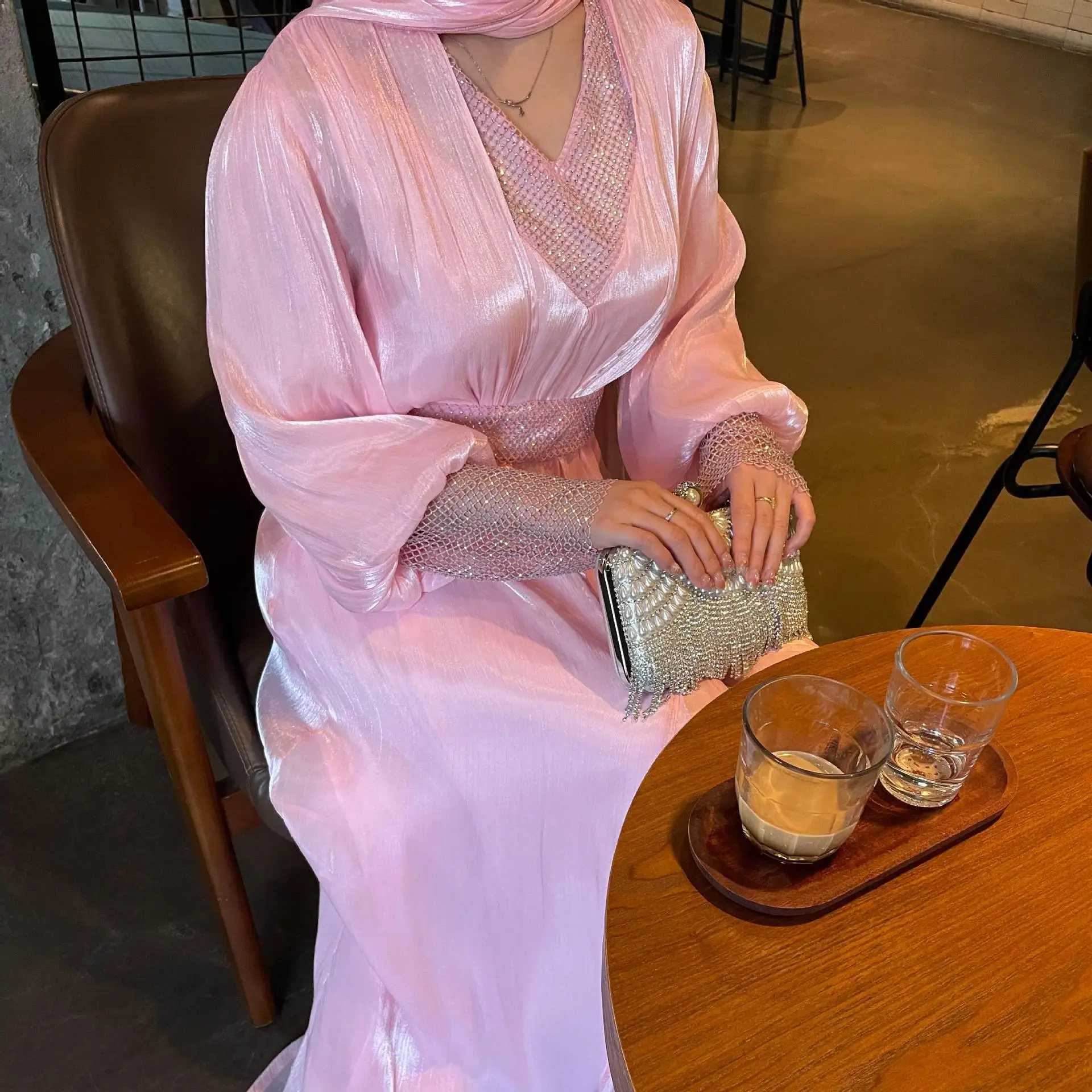 Luxury Muslim Sets for Women Shiny Diamonds Kimono Open Abayas Maxi Dress 2 Piece Jalabiya Ramadan Eid Dubai Evening Gown Kaftan X250514
