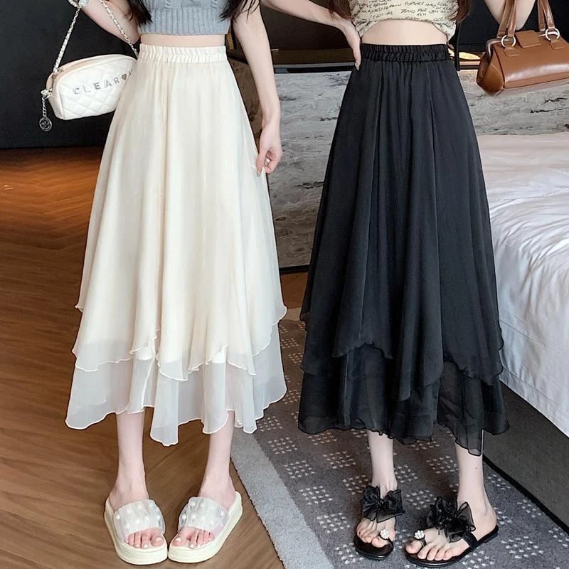 GIDYQ Summer Women Mesh Skirt Fashion Korean High Waist Loose Midi Y2K Elegant Female Casual All Match A Line Skirts 250514