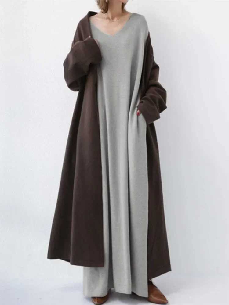 Turkey Eid Solid Muslim Hijab Dress Women Dubai Arab A-line V Neck Abaya Dresses Moroccan Kaftan Robe Islamic Clothing X250514