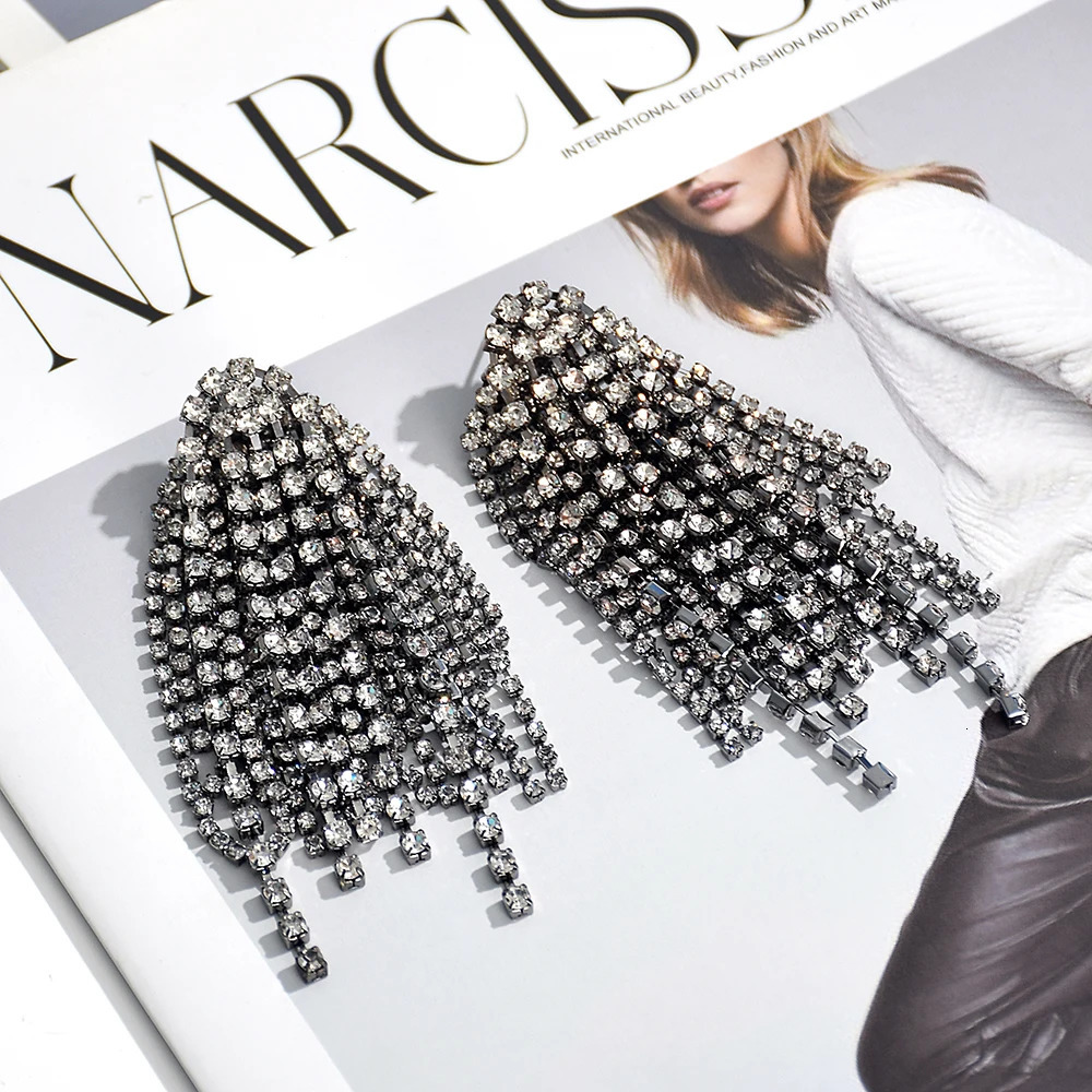 Exaggerated Crystal Dangle Earrings For Women Long Tassel Rhinestone Earrings Girls Wedding Jewelry Wholesale 250513