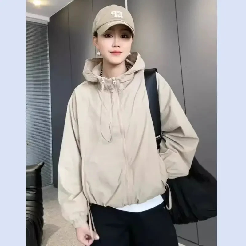 Trendy Thin Sunscreen Jacket SpringAutumn Hooded Casual Loose Fit Single Layer Womens Fashionable Outerwear 250513
