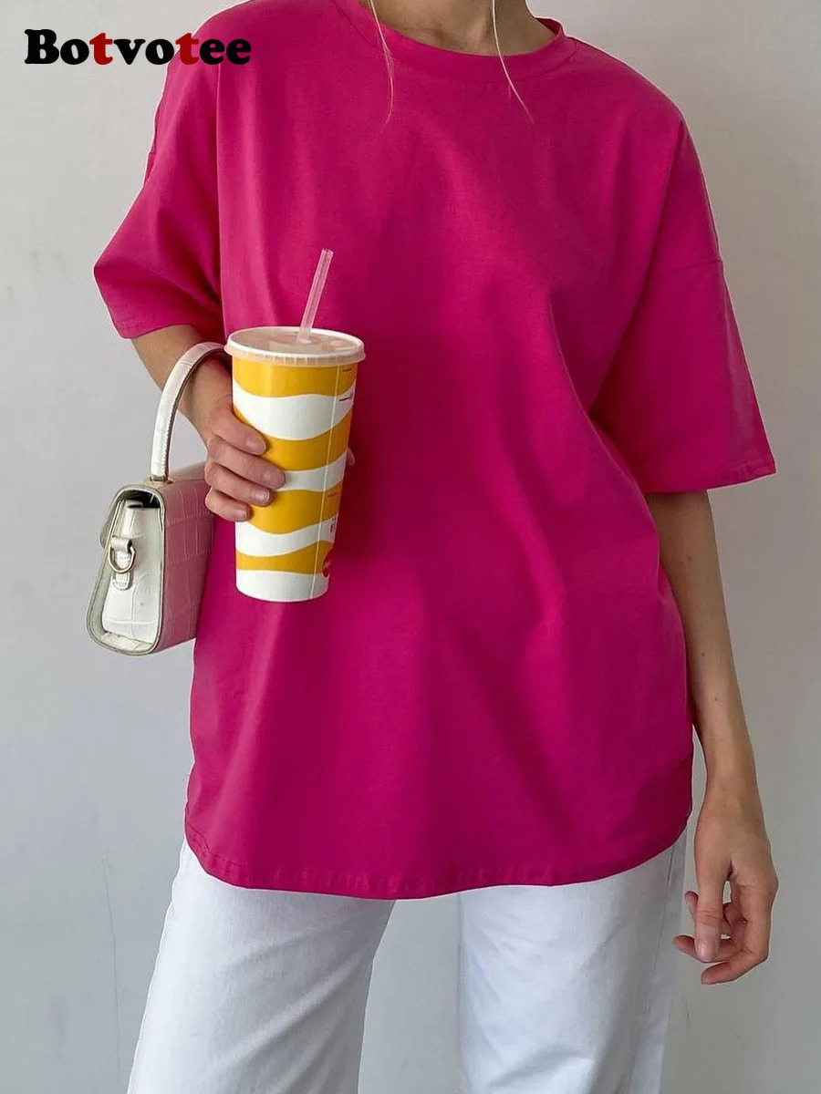 Vote 21 Colors Ins Fashion Summer Oversized Basic Soild T Shirts for Women 100 Cotton White Black Pink Tshirt Casual Tops 250506