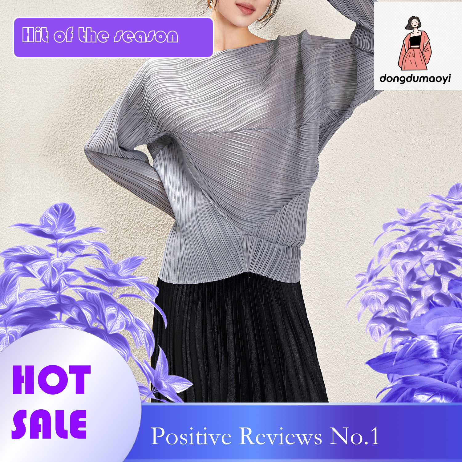 dongdumaoyi Miyake Irregular Long Top for Women 2025 Spring and Autumn Design Sense Solid Color Loose Simple Versatile Bat Sleeve T-shirt