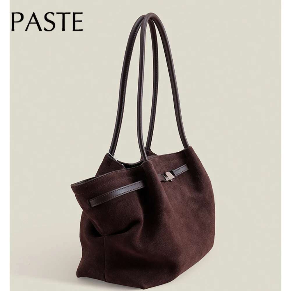Slouchy Style Coffee Color Large Trapeze Tote Frosted Cow Skin Women Commuter Shoulder Bag Suede Retro Leisure Ladies Handbag