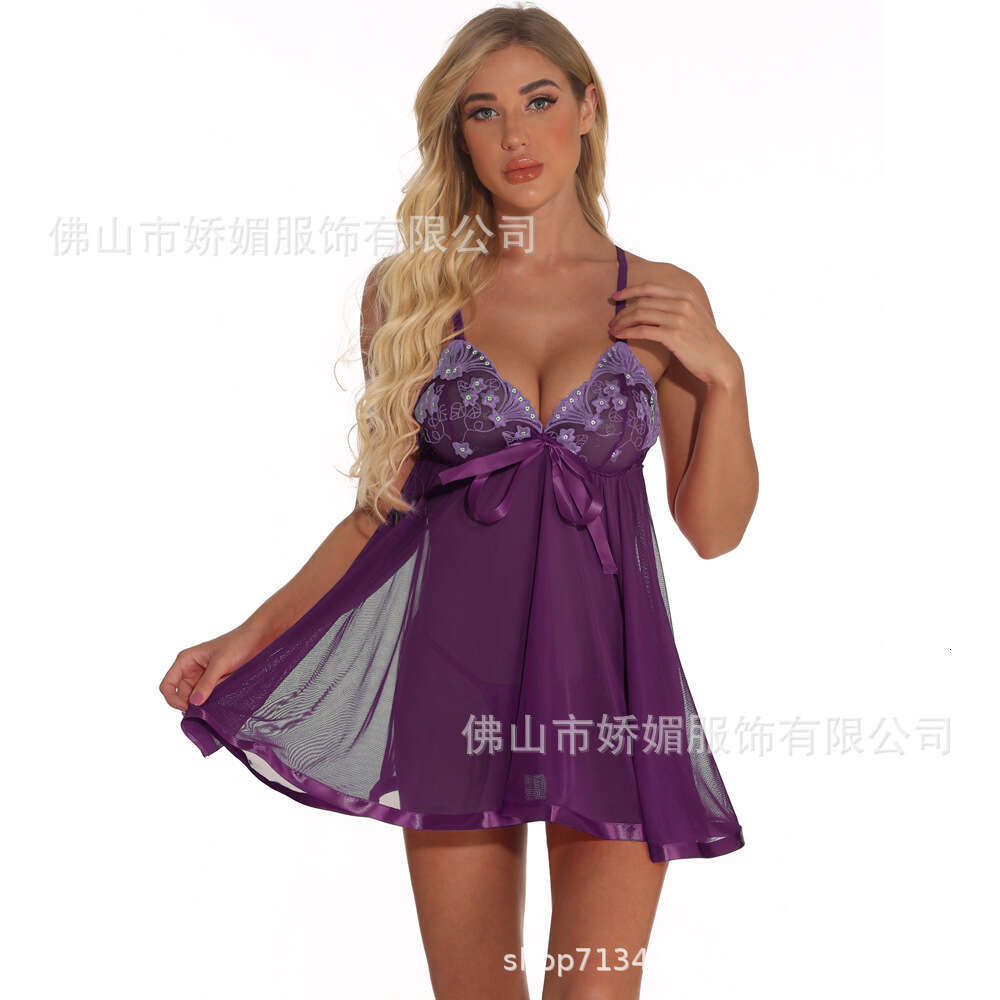 Sexy Lace Lingerie S XL Large Size Fun Underwear Perspective Lace Sexy Embroidered Sequin Nightgown KQ