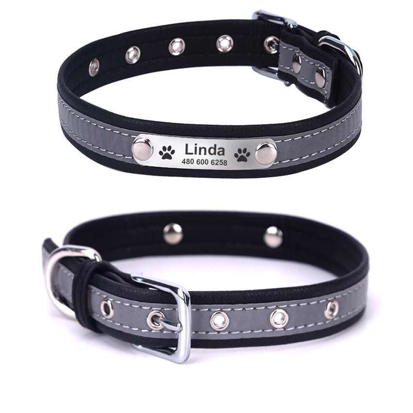 Personalized Dog Reflective Leather ID Custom Tag Engraved Collars for Small Large Dogs Puppy Collar Pet Accessories