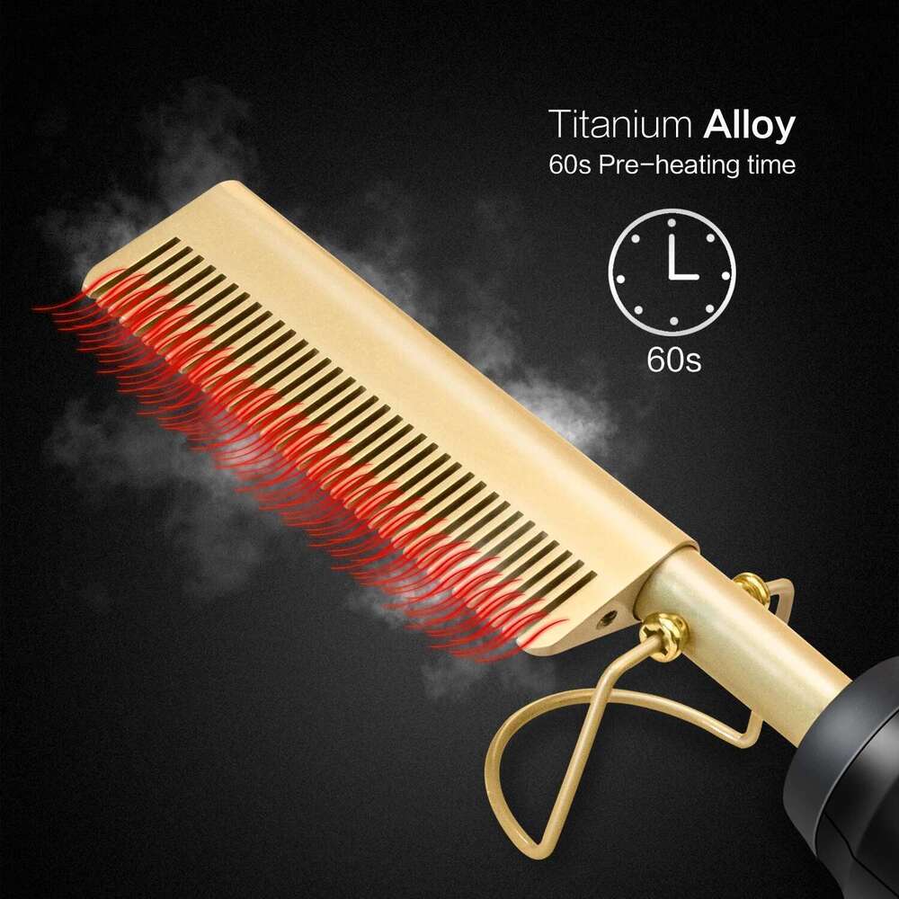 2 in1 Hair Electric Fast Heating Portable Travel Anti-Scald Beard Straightener Press Hot Comb