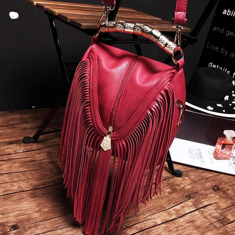 BENVICHED New Tassel Handbag Simple Cool Red Single Shoulder Fashion Women Satchel Bag C114