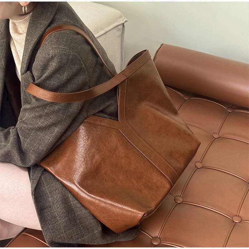 Soft Genuine Leather Shoulder For Women Totes All-match Commuter Underarm Bag Bolso Mujer Fashion Large Capacity Handbag