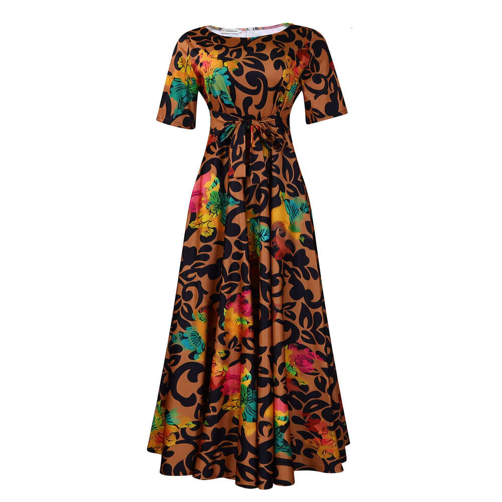 Women's Wear Women's Wear Women's New Fashionable And Elegant Lace Up Size Short Sleeved Large Hem Dress