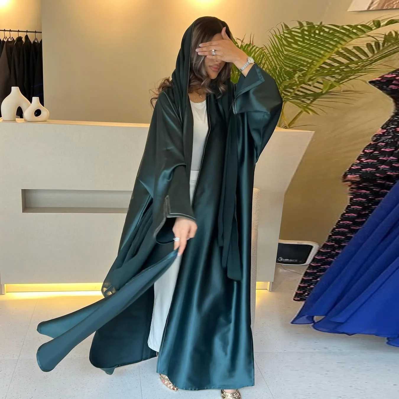 Eid Abaya Dubai Satin Muslim Dress Women Kimono Open Abayas Turkey Kaftan Ka Caftan Marocain Femme Robe Islam Jalabiya Gown X250514