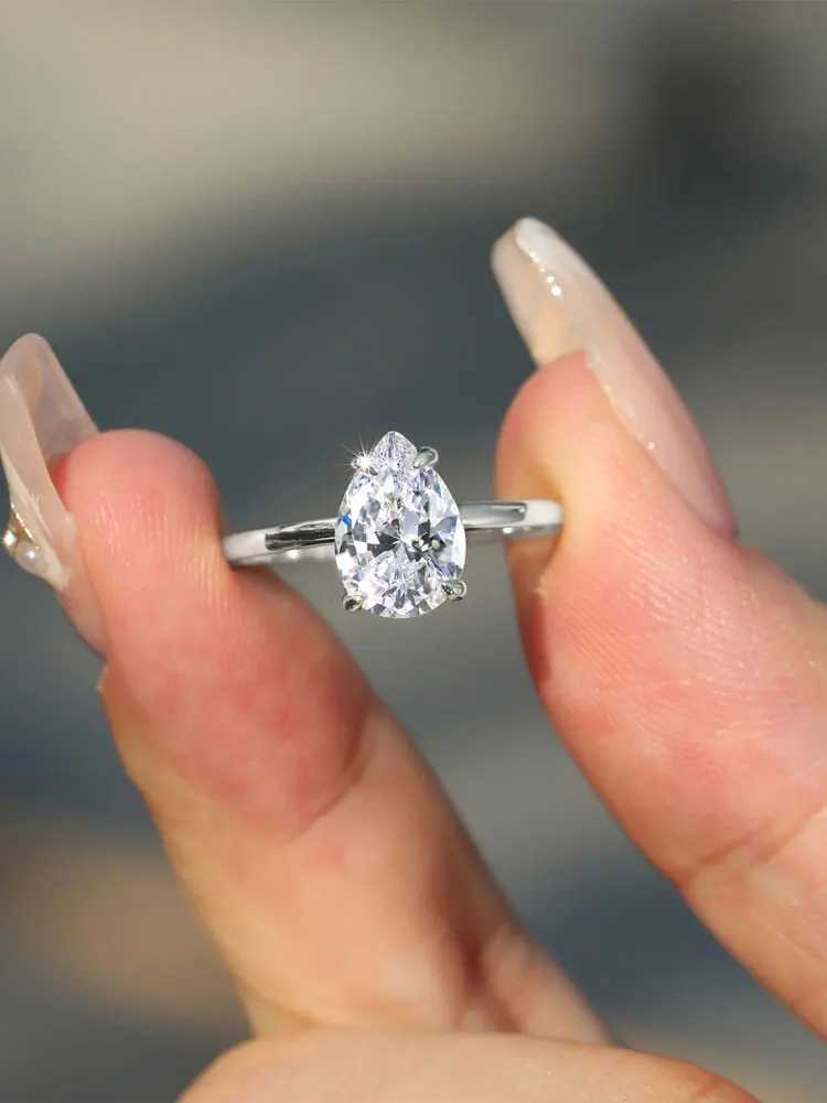 925 Sterling Silver 1-4 CT Zircon Luxury Sparkling Water Drop She Ring For Women Engagement Wedding High Quality Fine JewelryXJ250514