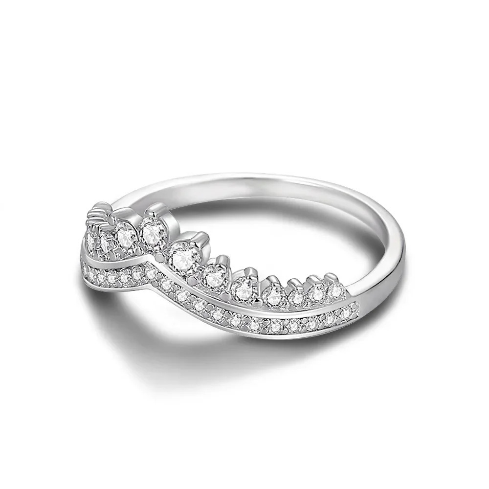 2025 Mothers Day 925 Silver Princess Crown Sparkling Zircon Rings for Women V-shape Wedding Anniversary High Quality Ring 250509