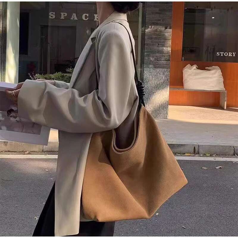 Knot Design Shoulder Underarm Large Capacity Commut Women Bag Frosted Suede Handbag Brand Tote Spacious Shopping Bags