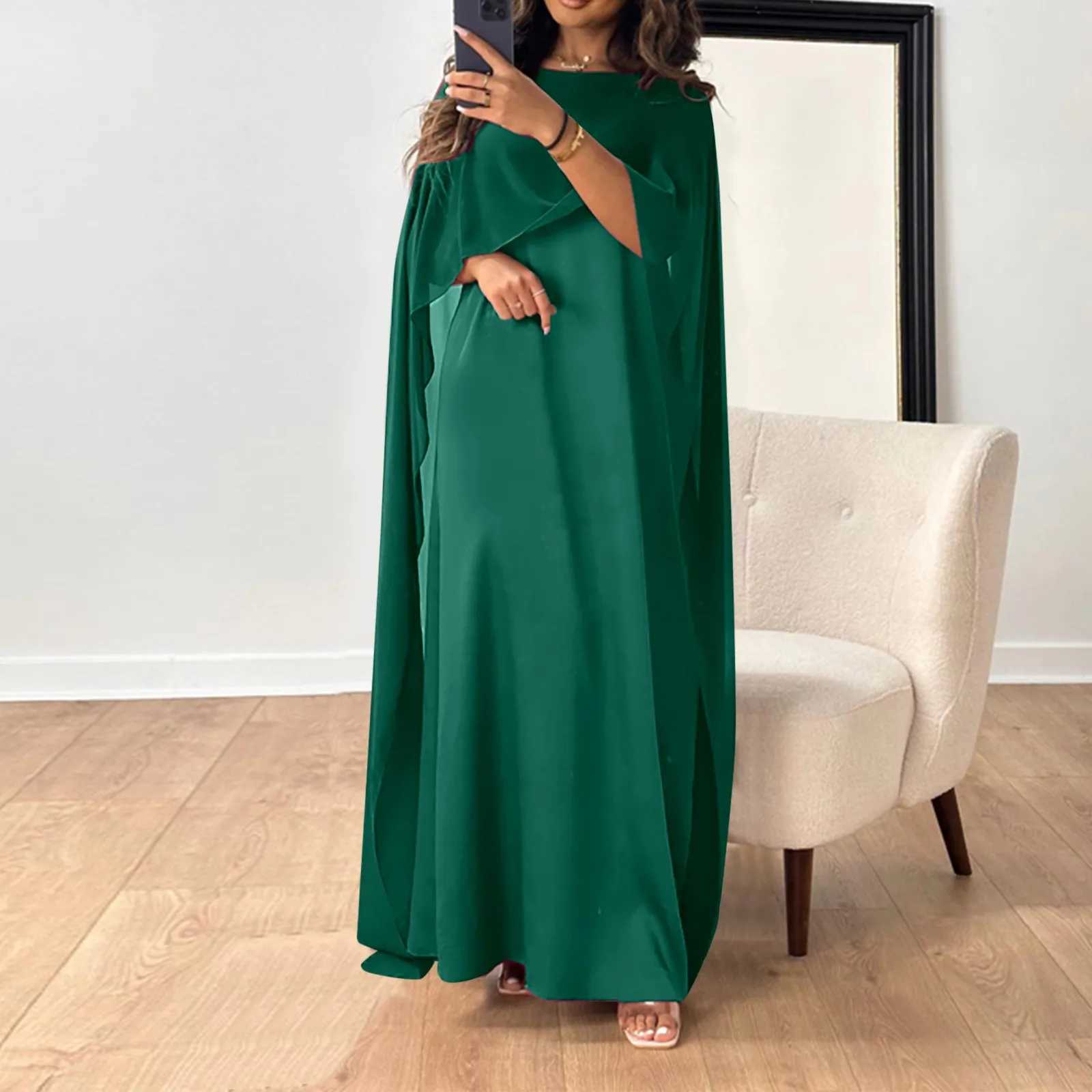 Shinny Satin Dress Women Loose Long Batwing Slve Muslim Dress Luxury Elegant Women Islamic Clothing Solid Oversized Robe X250514