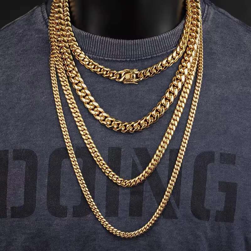 Custom Personal 18k Gold Plated Miami Stainless Steel Gold Cuban Link Chain Hip Hop Jewelry Necklace for Men